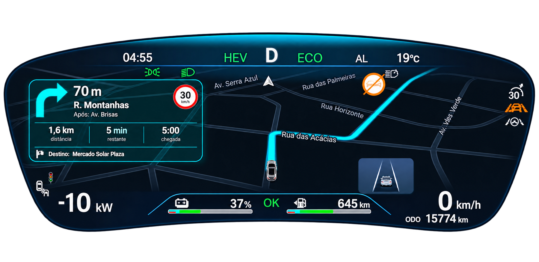 Ilustração do mapa do Android Auto no painel de instrumentos BYD com DashArc